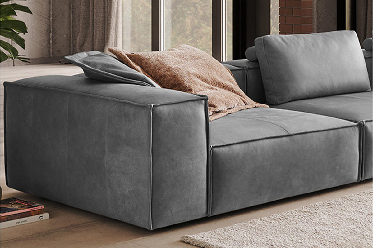 SOFA CARMO Grau Leder - Schwarz/Grau, Leder/Kunststoff (366/68/118cm) - KAWOLA