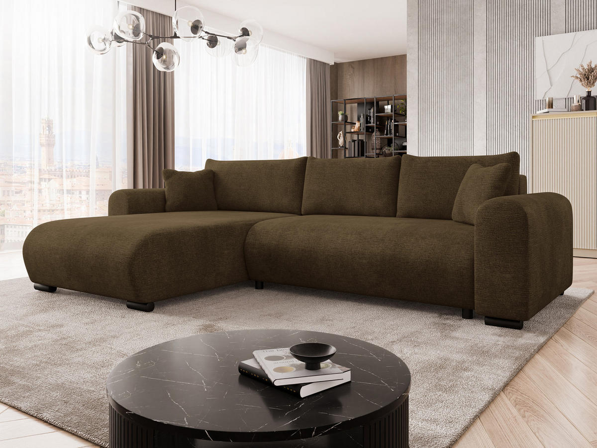 ECKSOFA Merkos - Dunkelbraun/Schwarz, Holz/Textil (285/188cm) - MIRJAN24