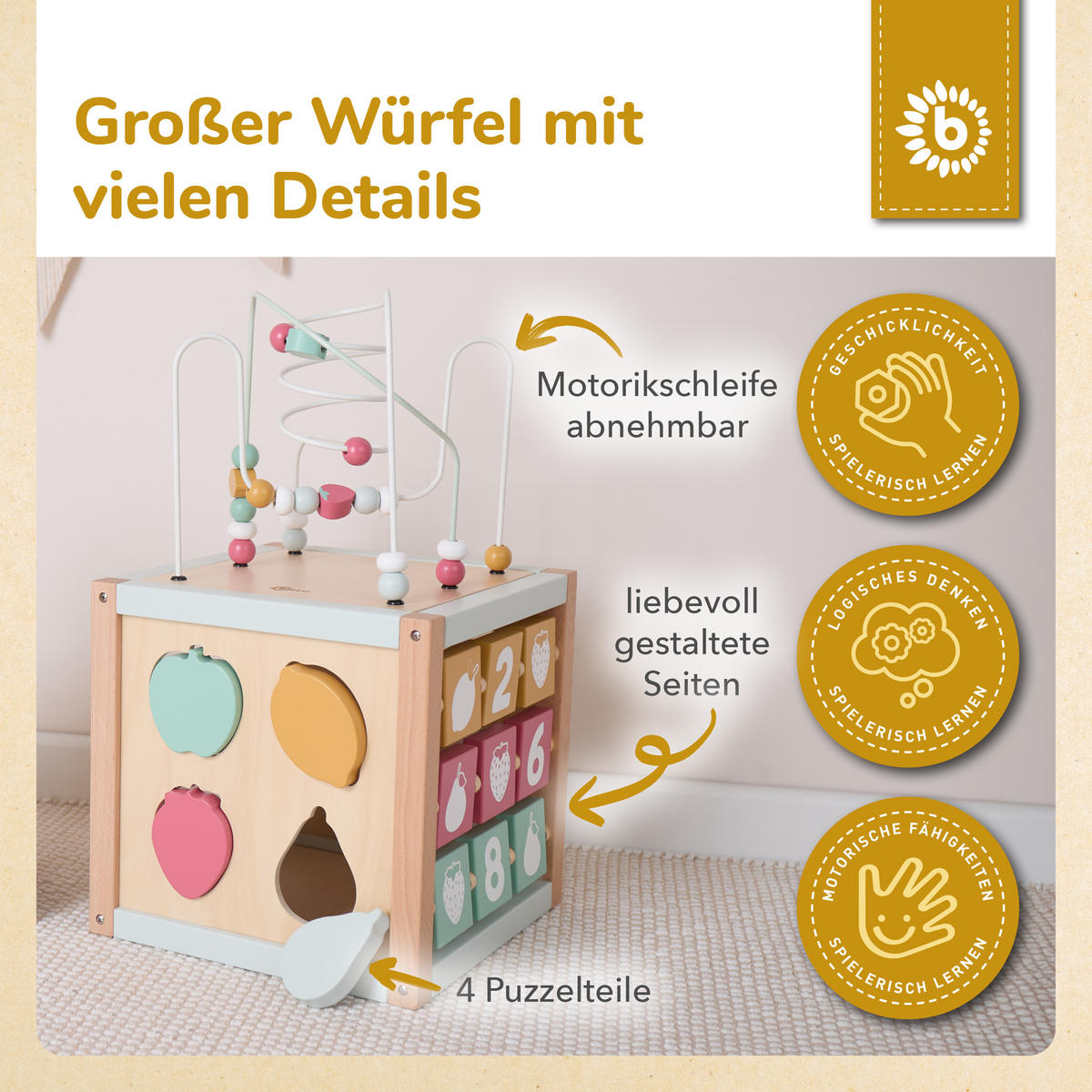 MOTORIKWÜRFEL Berry XXL Holz FSC - ab 1 - Multicolor, Holz (30/30cm) - Bieco Spielwaren