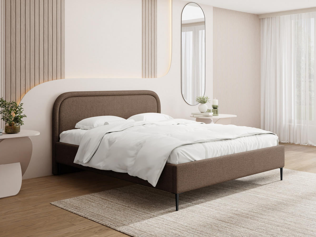 POLSTERBETT Jasmine Slim mit Bettkasten, Lattenrost & hohen Metallfüßen in Braun Chenille 140x200 cm - Birkefarben/Schwarz, Holz/Textil (140/200cm) - WFL GROUP