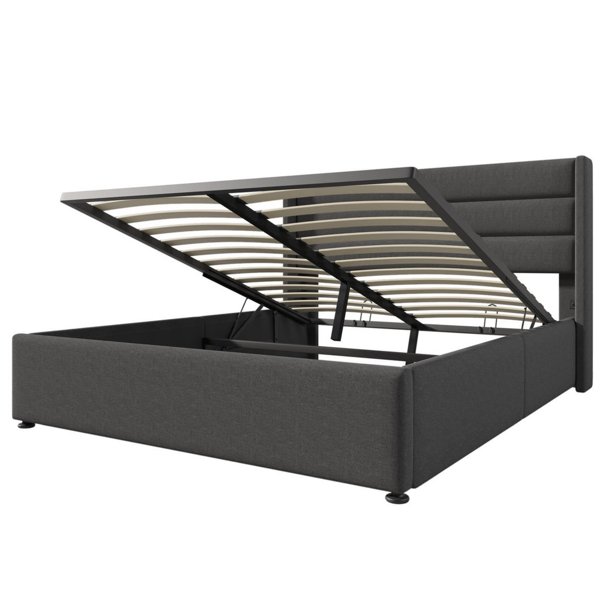 POLSTERBETT mit Bettkasten und Lattenrost 140x200 cm Leinen Grau - Grau, Metall (140/200cm) - Beauniv