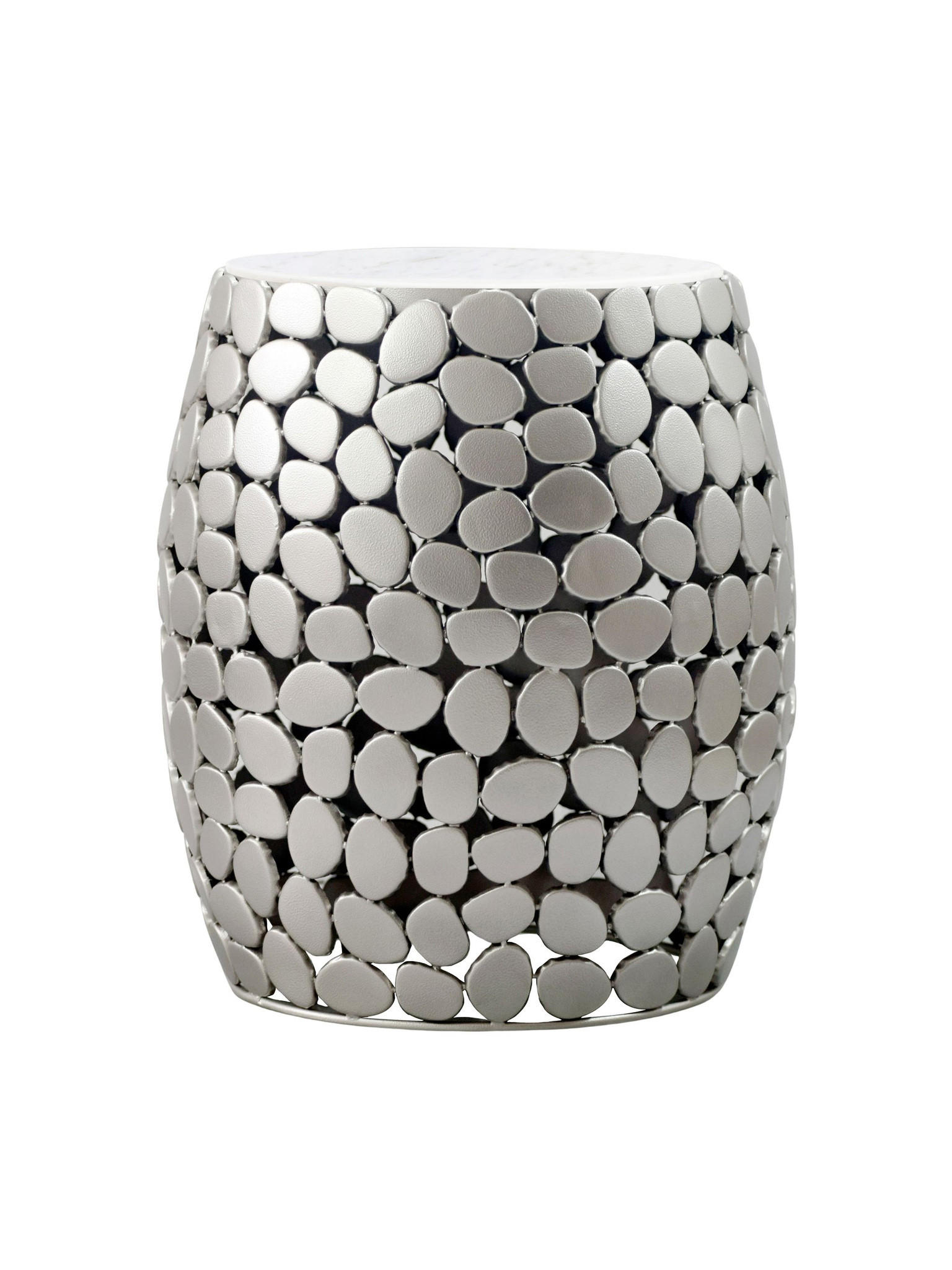 BEISTELLTISCH DIEMEL, Marmor, handgefertigt, Silber-Weiß, Ø 40 x 46 cm - Silberfarben, Stein/Metall (40/40/46cm) - KADIMA DESIGN