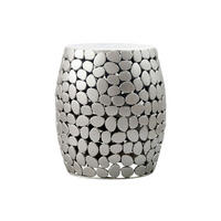 BEISTELLTISCH DIEMEL, Marmor, handgefertigt, Silber-Weiß, Ø 40 x 46 cm - Silberfarben, Stein/Metall (40/40/46cm) - KADIMA DESIGN