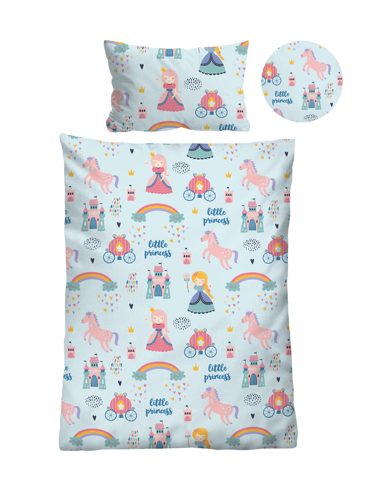 BETTWÄSCHE-GARNITUR Biber Little Princess ciel, 100x135 cm + 40x60 cm - Hellblau, Textil (100/135cm) - biberna