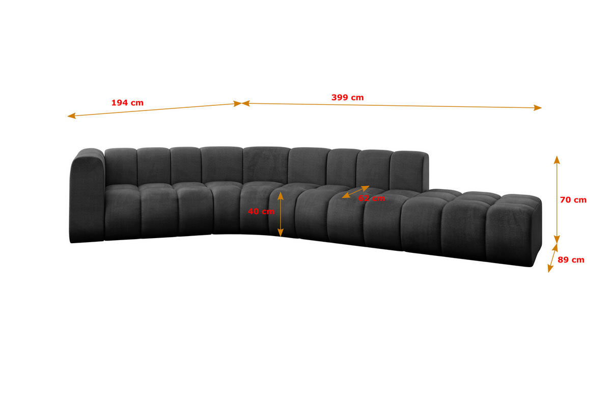 ECKSOFA modulares Sofa Tilmo-L1 - 399x194x70 cm Schwarz - Schwarz, Holzwerkstoff/Textil (399/194cm) - ALTDECOR