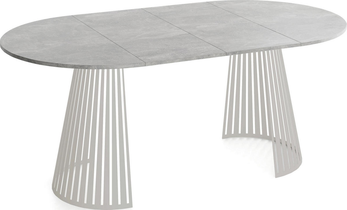 ESSTISCH Naro rund ausziehbar mit Lamellen-Metallgestell in Grau-Beige, Grauer Beton 100-180/100/76 cm - Kaschmir/Hellgrau, Holzwerkstoff/Metall (100/100/76cm) - WFL GROUP