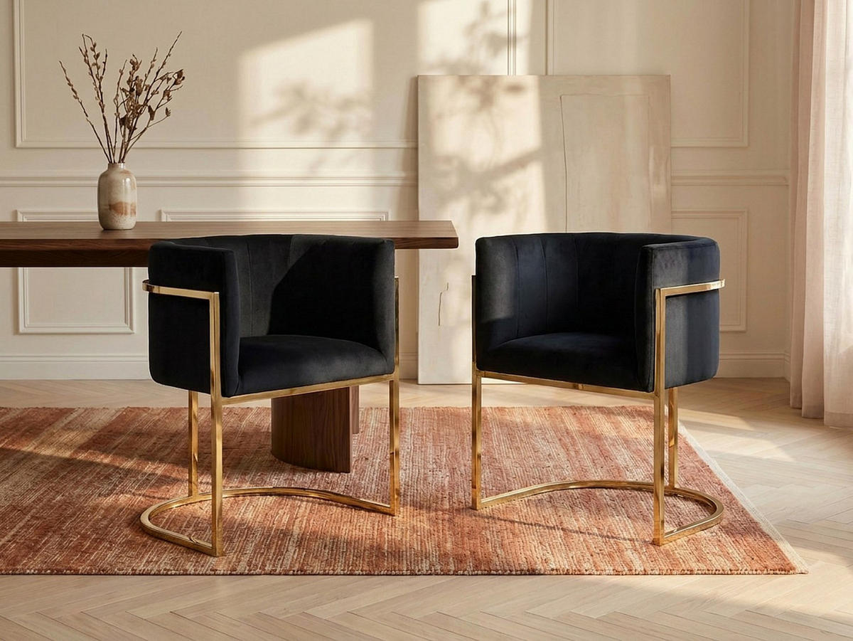 STUHL - 60 cm x 56.5 cm - Samt, Stoff - Schwarz - PERIA - Schwarz, Textil (60/76/56.5cm) - Vente-Unique