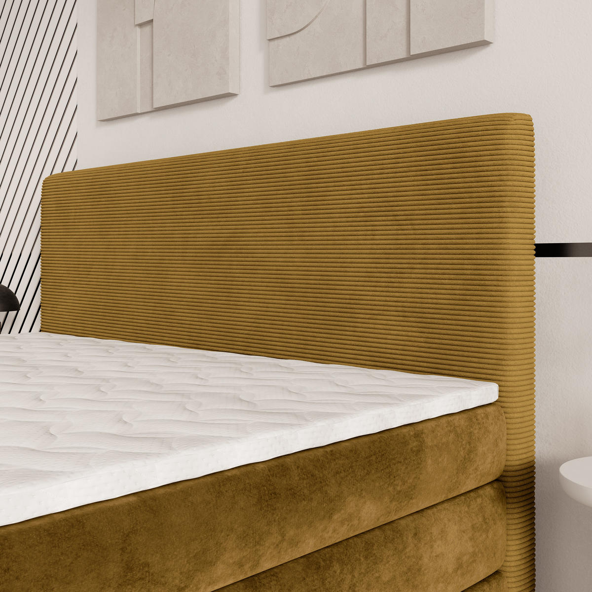 BOXSPRINGBETT MATERN 140x200 cm mit Matratze und Topper - Gelb - Gelb, Holz (140/200cm) - MASSENO