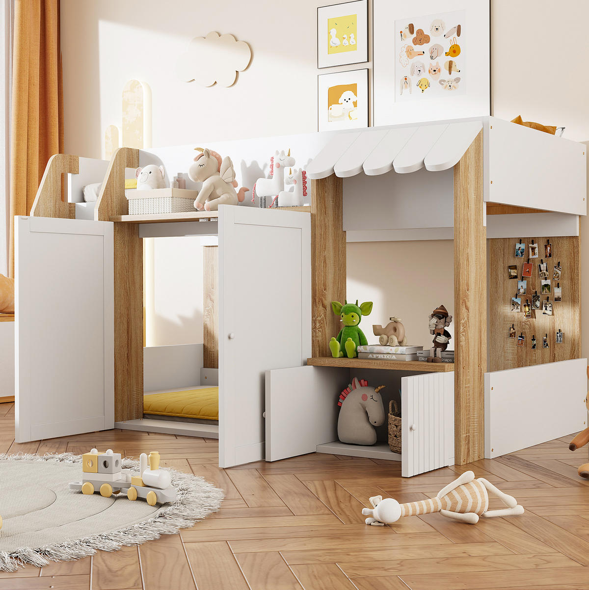 HOCHBETT 90/200 cm Weiß Massivholz mit offenem Stauraum und Kletterleiter - Weiß, Holzwerkstoff (90/200cm) - OKWISH