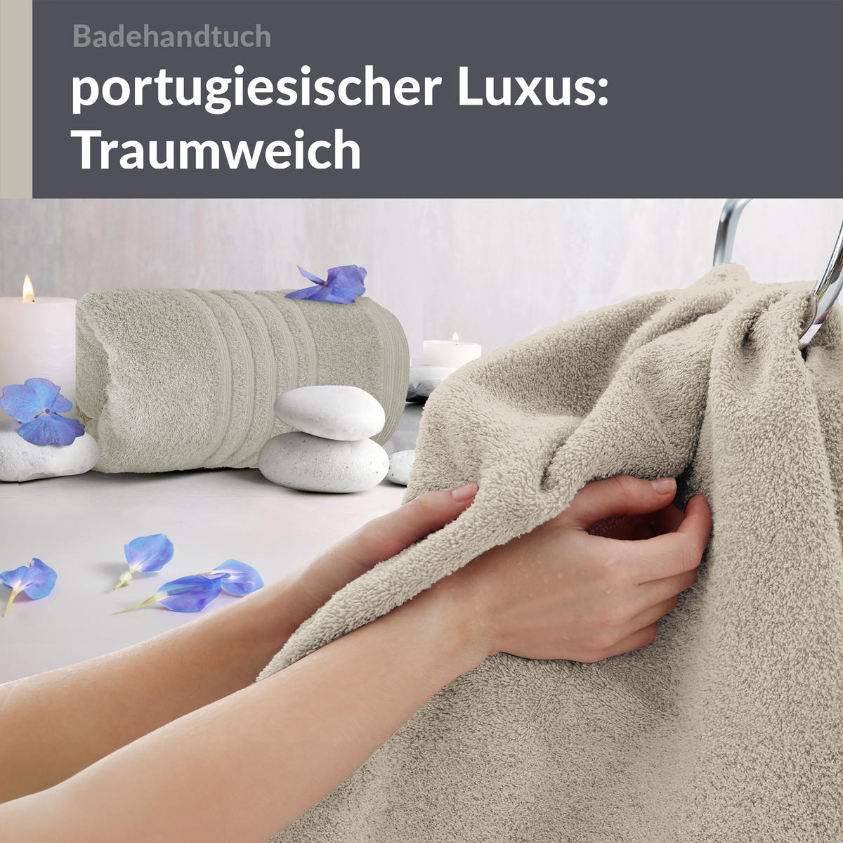BADETUCH London Kiesel Grau 2er Set 100x150 - Sandfarben, Textil (100/150cm) - Lashuma