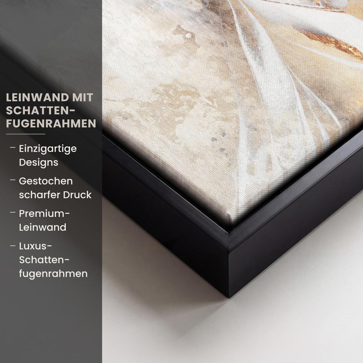 LEINWAND Bilder mit Rahmen - Luxus - Abstrakt - Gold - Weiß - 20x20 - Goldfarben, Textil (20/20cm) - MuchoWow