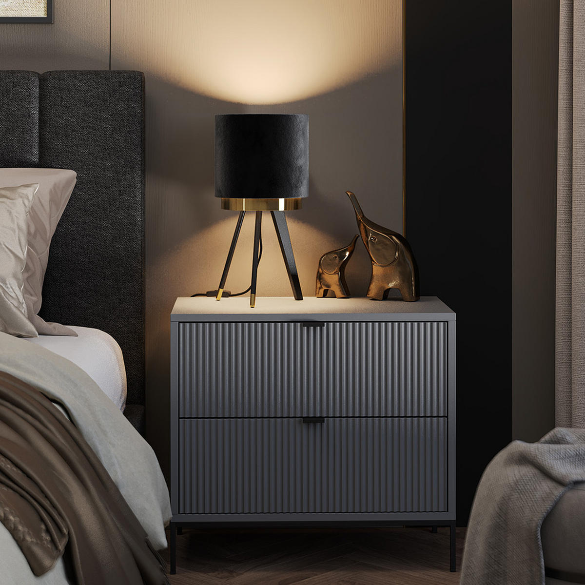 TISCHLAMPE Goldamo Schwarz 23 x 46 cm 2er-Set - Goldfarben/Schwarz, Metall (23/23/46cm) - Vicco