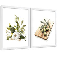 PLAKAT Sada 2 Vintage olivy A4 Bílý rám - bílá, papír (29.7/1/21cm) - Nacnic