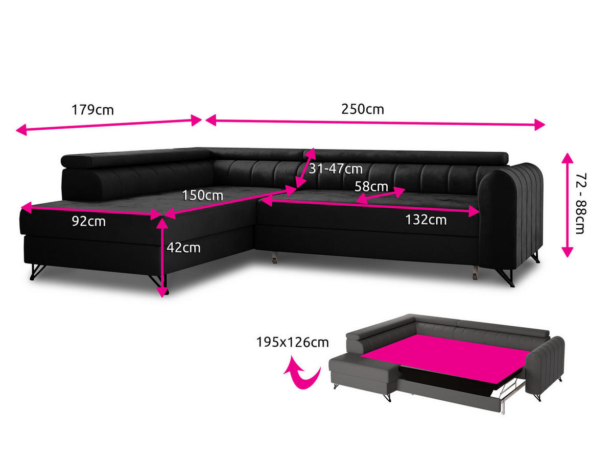 ECKSOFA Alice, Seite: Links - Grau, Holz/Textil (250/179cm) - Sofnet