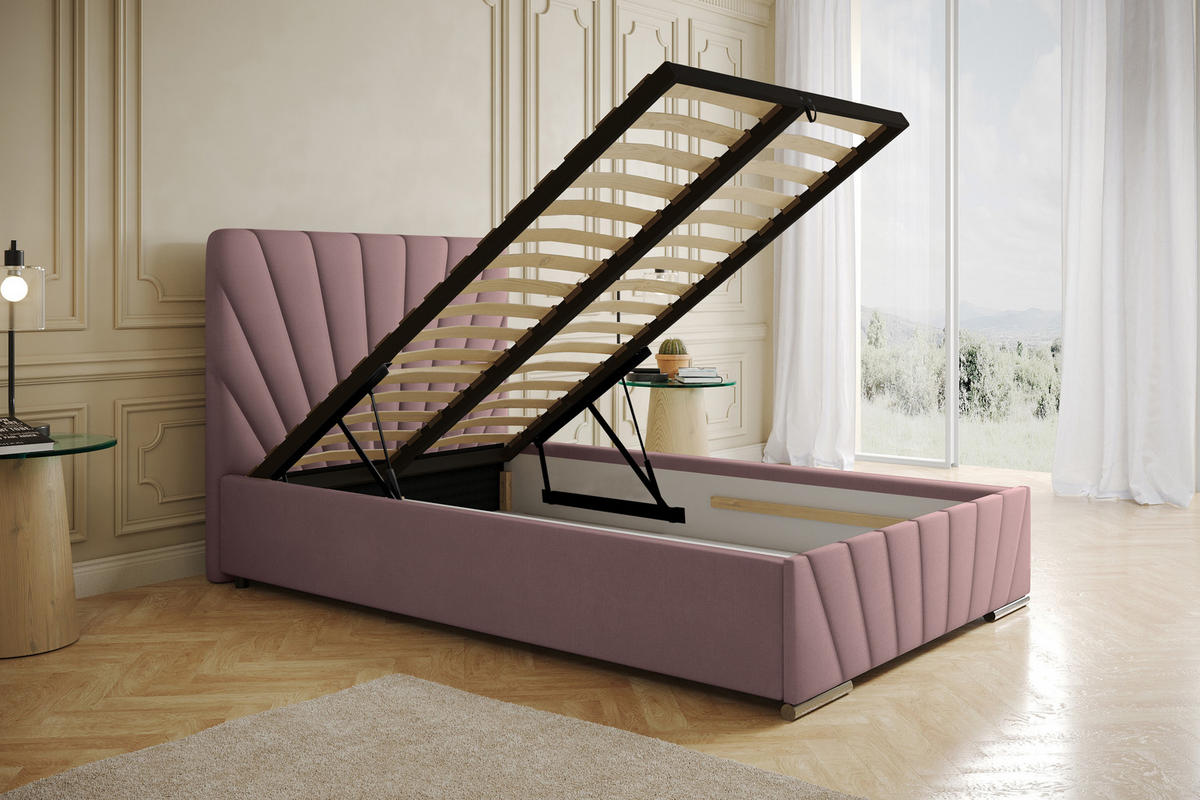 POLSTERBETT Ray 120 x 200 cm mit Bettkasten, Lattenrost und Taschenfederkernmatratze Pocket - Rosa - Rosa, Holz (120/200cm) - Panda Möbel