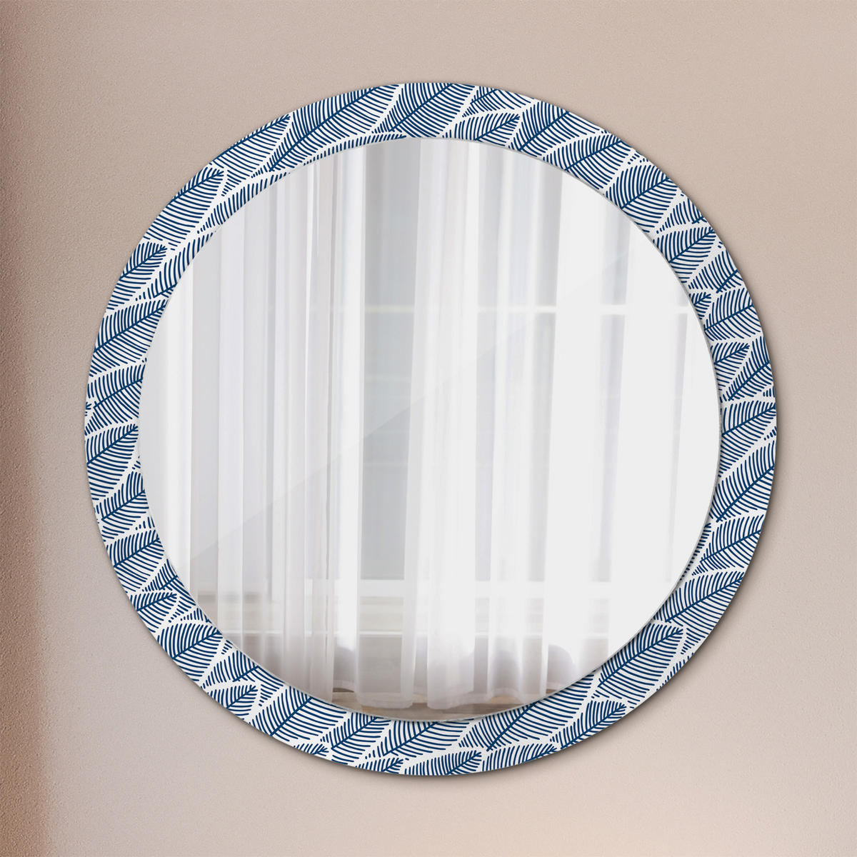 SPIEGEL Rund Ø 90 cm mit Aufdruck - Blau, Glas (90/90/0.4cm) - Wallfluent