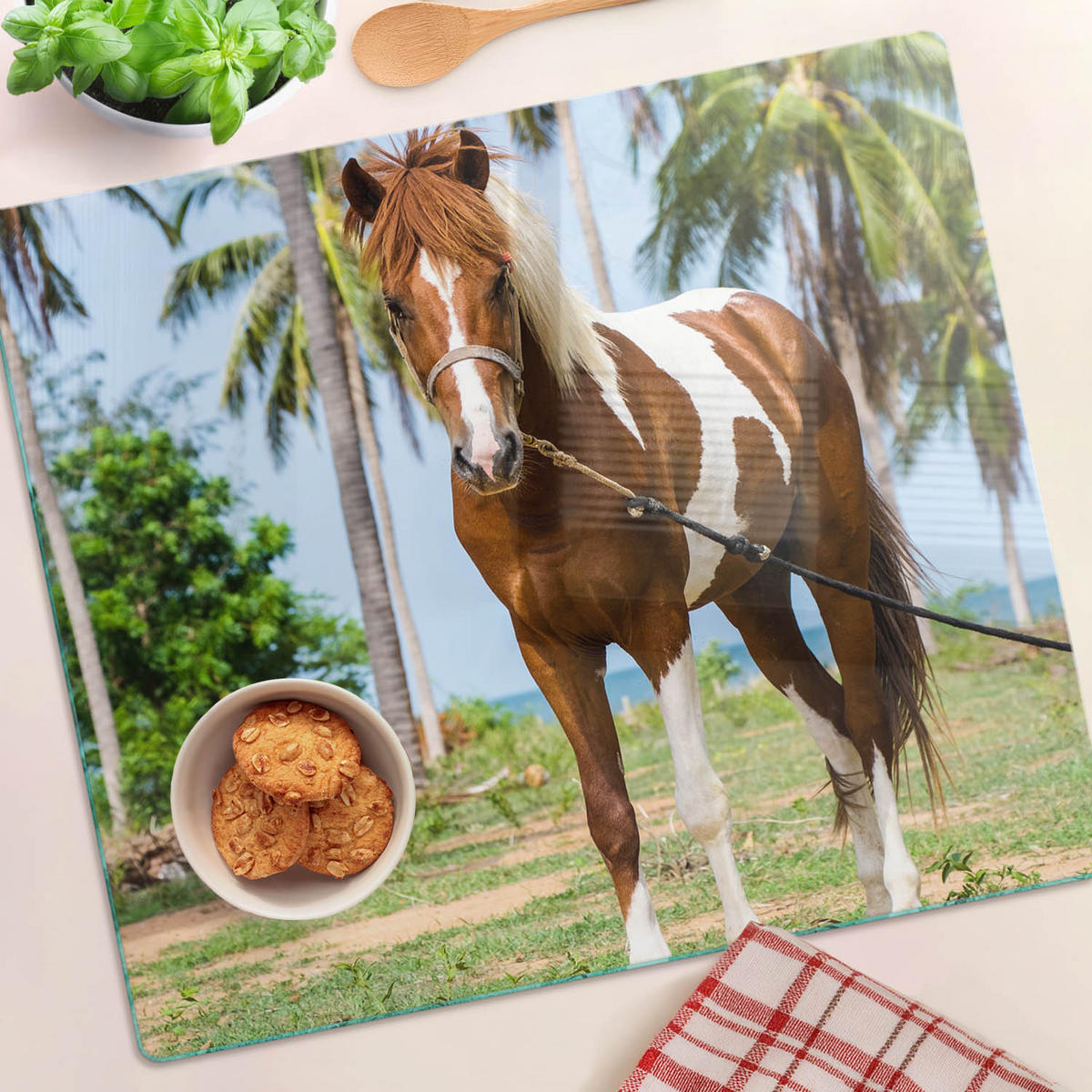 GLASPLATTE 60x52 cm Pinto-Pferd - Hellgrün, Glas (60/52cm) - TULUP
