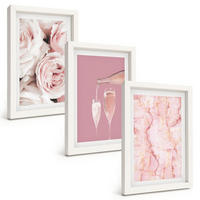 BILDER SET 3er Set - 20x30 cm Weißer Rahmen - Champagnerfarbene Rosen, Marmorhintergrund - Weiß, Kunststoff (20/30cm) - TULUP