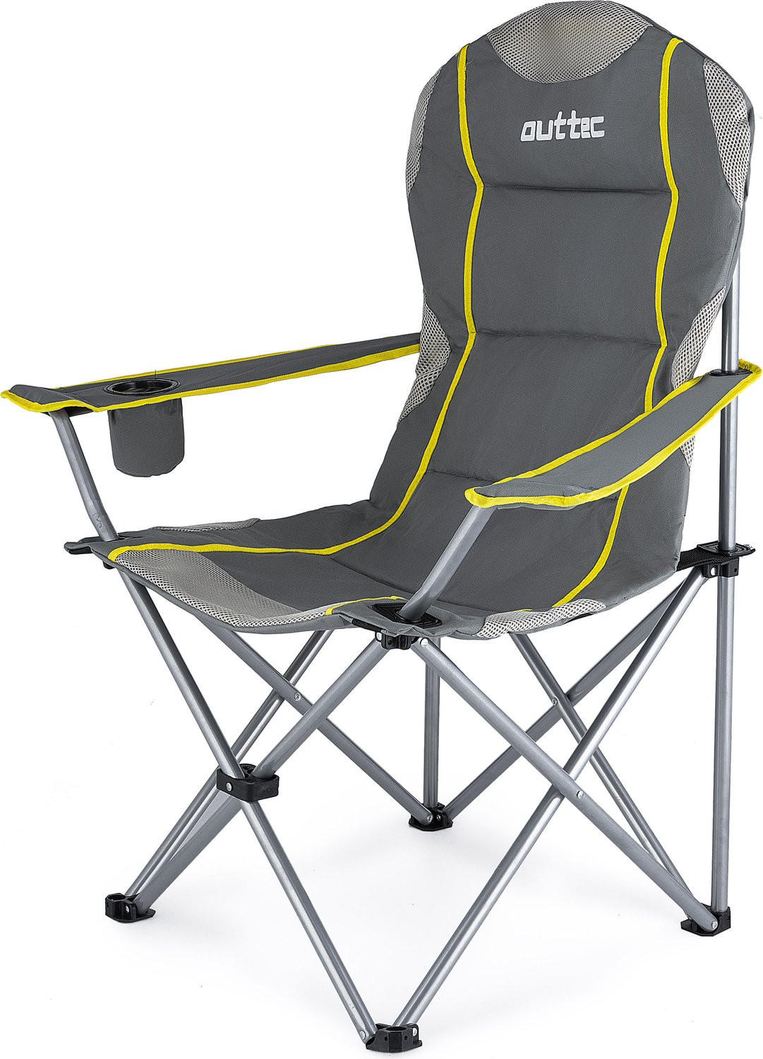 CAMPINGSESSEL bis 130 kg, mit Getränkehalter und Tragetasche - Grau, Textil/Metall (89/104/56cm) - Outtec