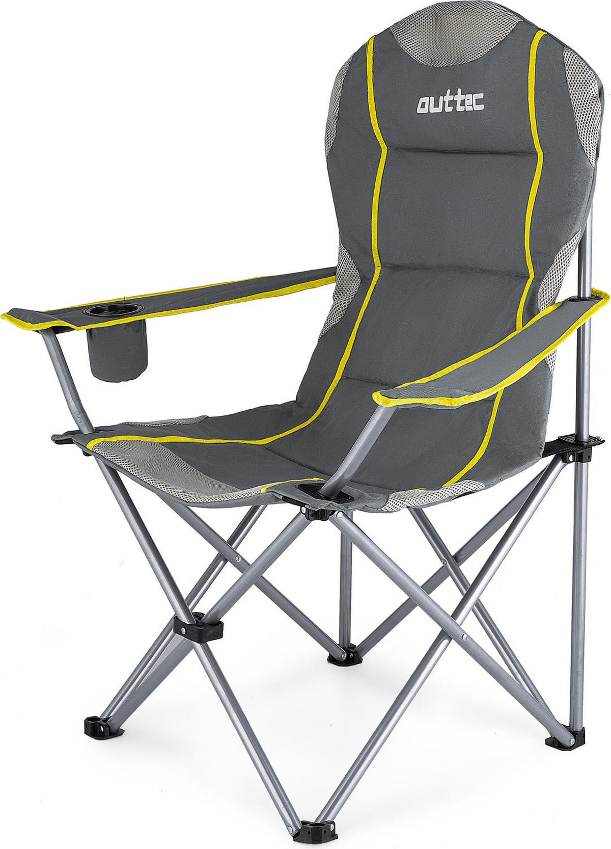 CAMPINGSESSEL bis 130 kg, mit Getränkehalter und Tragetasche - Grau, Textil/Metall (89/104/56cm) - Outtec