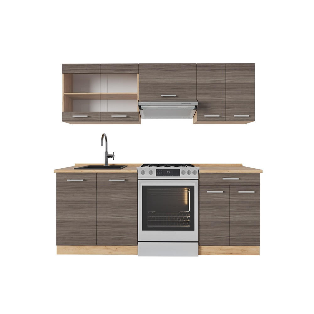 KUHINJSKI BLOK R-Line Plemenita siva/zlati hrast 200 cm , DP Hrast - siva/medeni hrast, leseni material (200/81.6/60cm) - Vicco