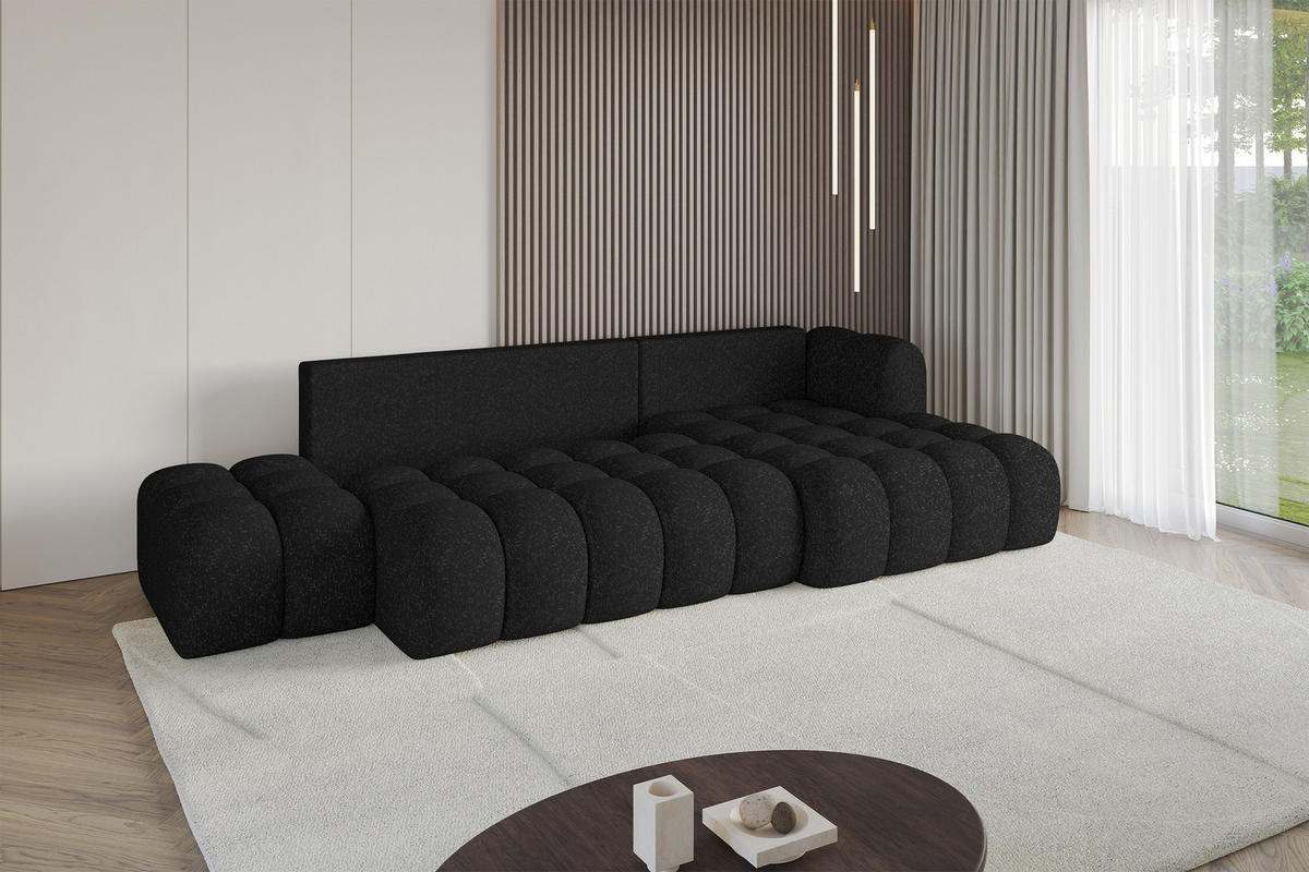 ECKSOFA mit Schlaffunktion Ottomane RECHTS OLEA-L2 321x164x75 Schwarz Tissu - Schwarz Hochglanz/Schwarz, Holzwerkstoff/Kunststoff (164/321cm) - ALTDECOR