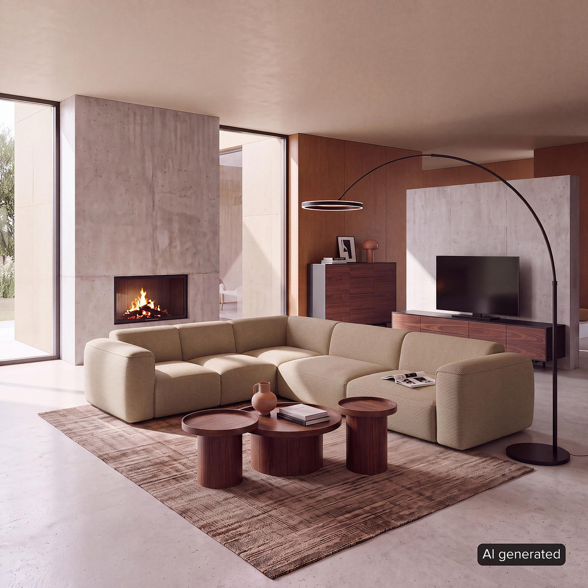 ECKSOFA mit Rundecke - Taupe/Schwarz, Kunststoff/Textil (325/260cm) - home24