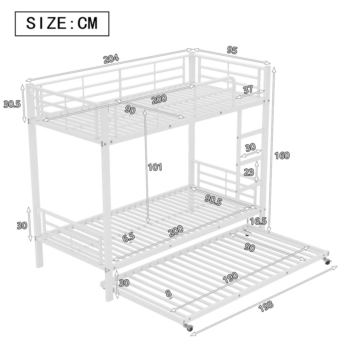 ETAGENBETT 90x200cm&90x190cm mit Ausziehbett in Weiß - Weiß, Metall (90/200cm) - KOMHTOM