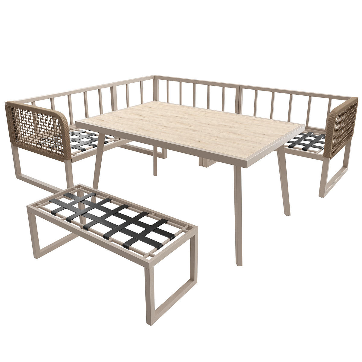 GARTEN-SOFA 6-8-Sitzer Beige - Beige, Metall - ComfortXL