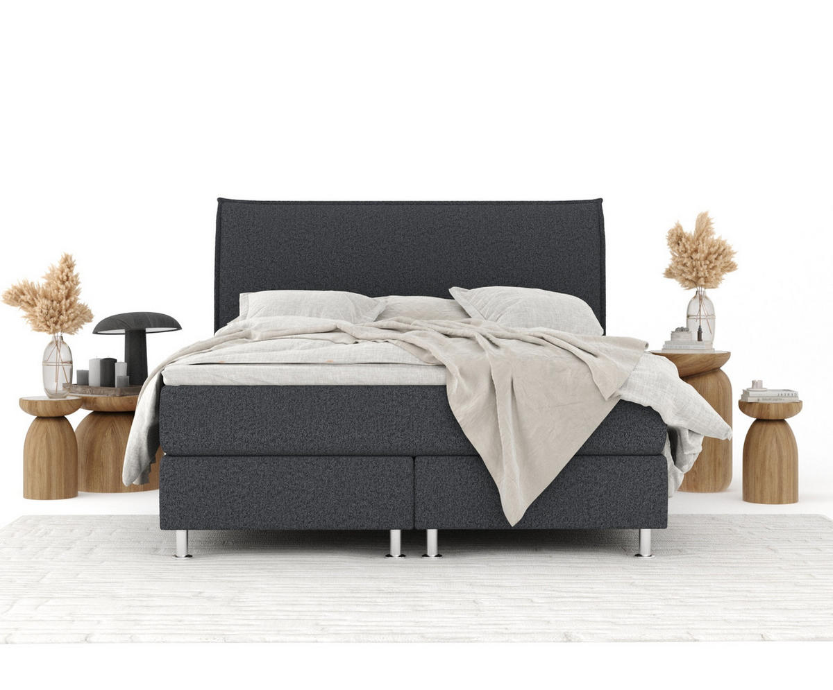 BOXSPRINGBETT Chermin Schwarz 180/200 cm mit Latex-Topper - Silberfarben/Schwarz, Holz/Holzwerkstoff (180/200cm) - Maison de Reve