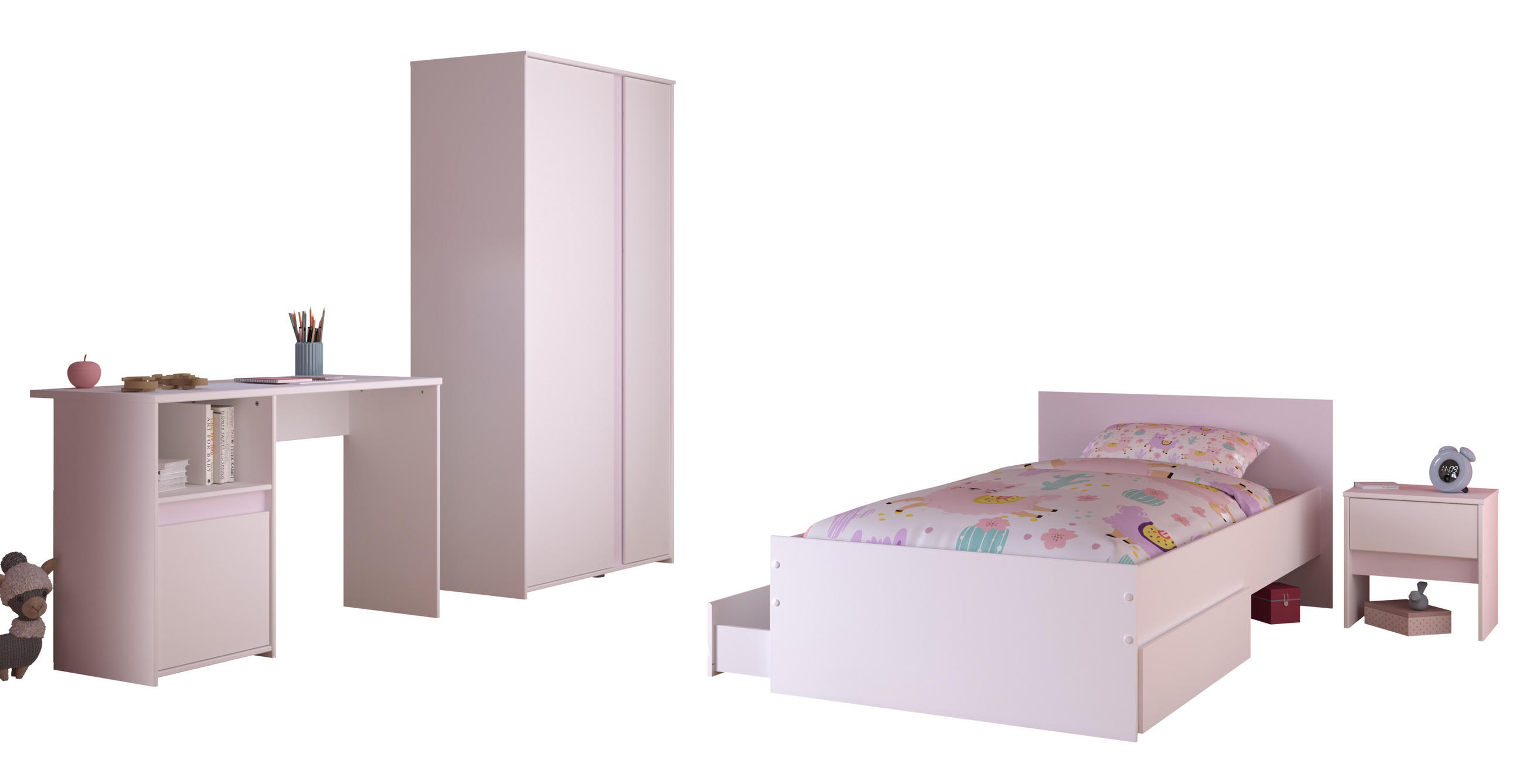 JUGENDZIMMER Pirouette 23 in Weiß mit Rosa oder Kieselgrau 5 teilig - Weiß, Holzwerkstoff (120/200/80cm)