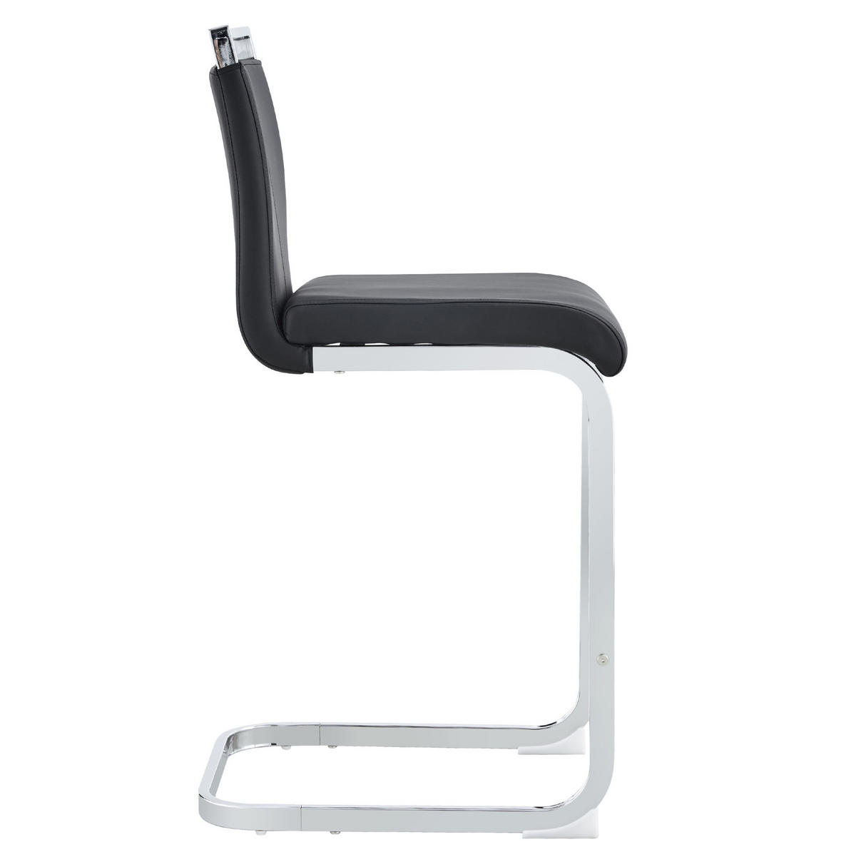BARHOCKER 2er-Set mit Fußstütze 96,5 cm PU-Leder Schwarz/Silber - Schwarz, Metall (46.5/96.5/38.9cm) - Meubliv