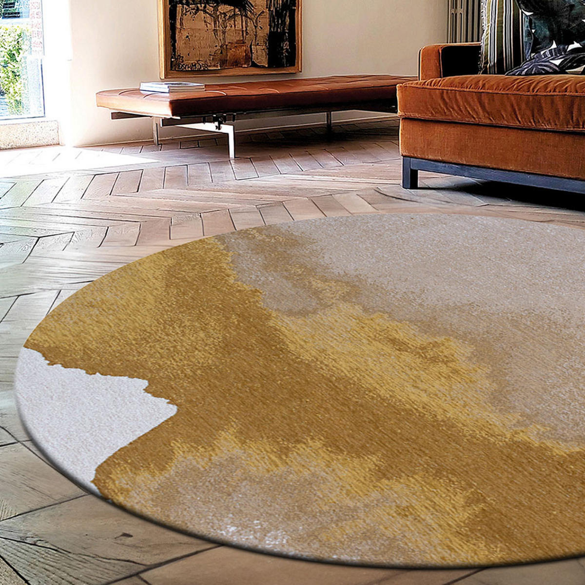 TEPPICH Sunset Meditation Lagoon 240/240 cm - Gelb, Kunststoff/Textil (240/240cm) - Louis De Poortere