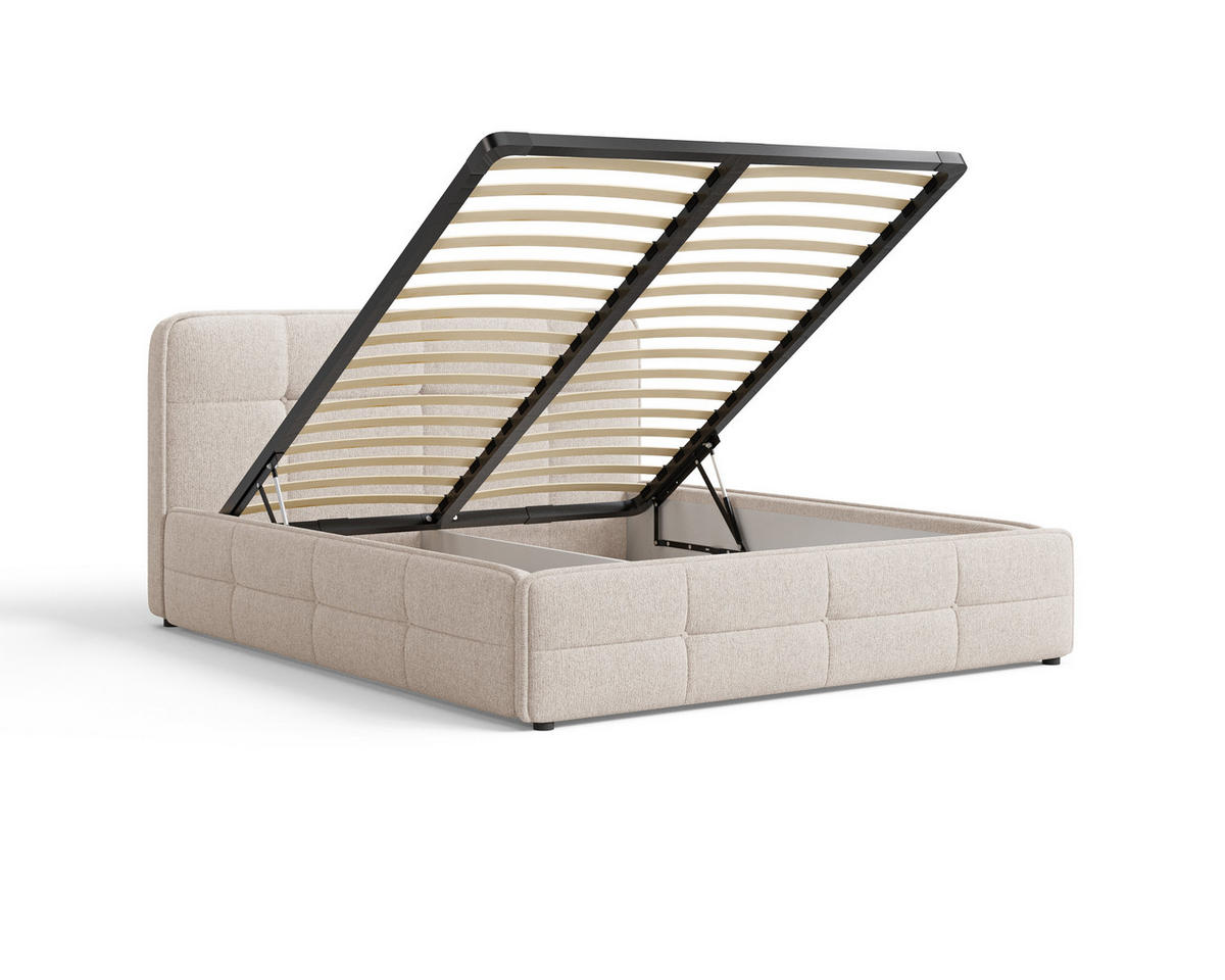 POLSTERBETT 17 140 x 200 cm – Aragon – Bett mit Federmechanismus und Stauraum - Beige, Holz (140/200cm) - ROYAL24_MARKT