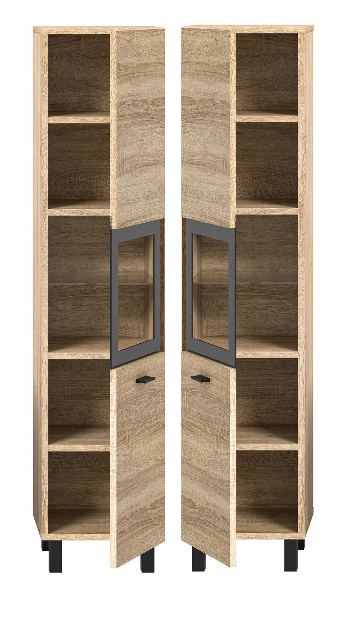 BADSCHRANK Eiche 30 cm, Kommode stehend oder hängend - Eichefarben/Schwarz, Glas/Holzwerkstoff (30/125/29cm) - Inn.Furn