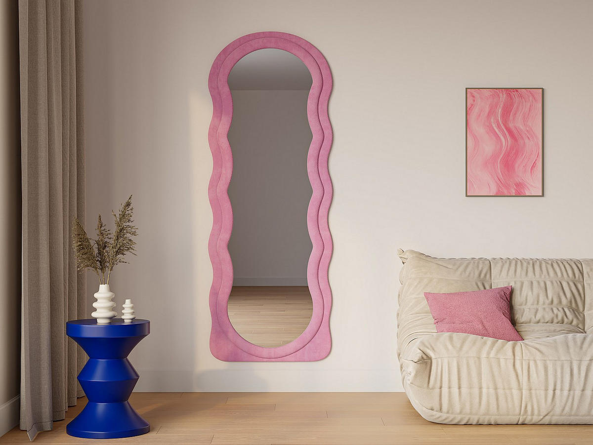 WANDSPIEGEL - 65 cm x 3 cm - Samt, Holz, Platte - Rosa AYANI - Pink, Textil (65/170/3cm) - Vente-Unique