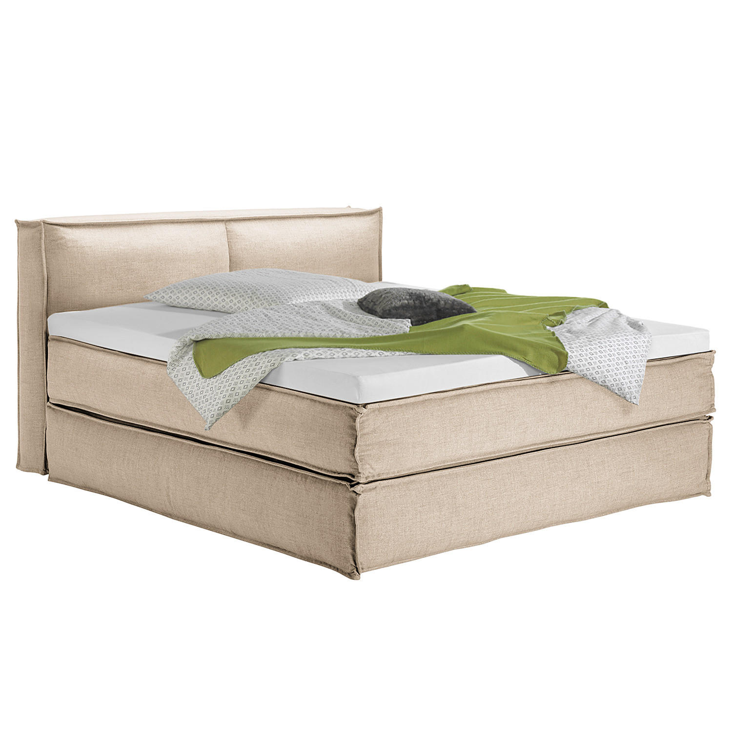 BOXSPRINGBETT mit Kopfteil - Premium - Beige, Textil (180/200cm) - home24