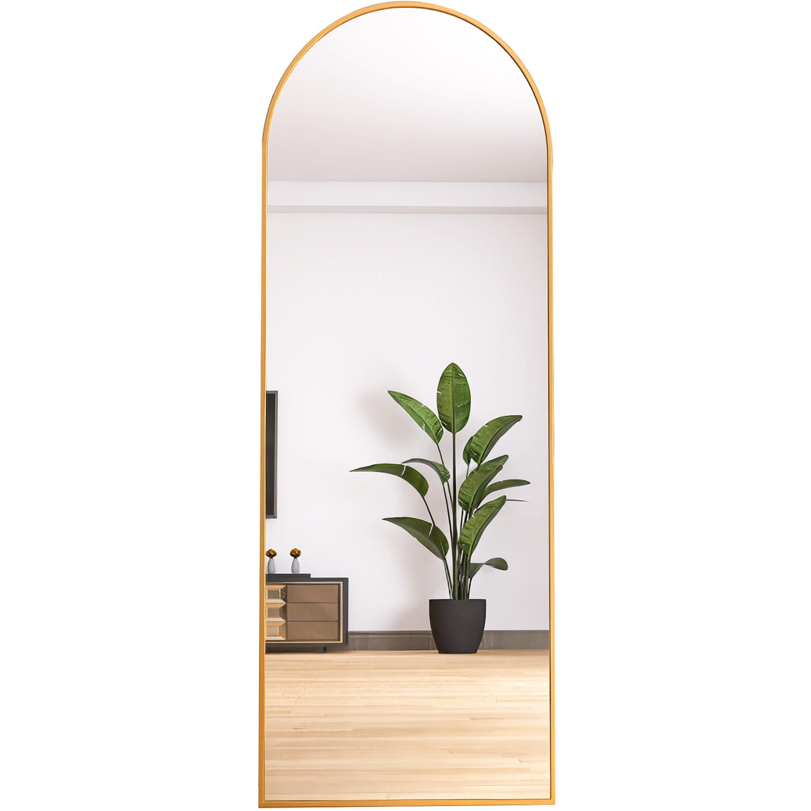 STANDSPIEGEL Bogenform 165 x 60 cm mit Aluminiumrahmen, gold - Goldfarben, Metall (60/165/3cm)