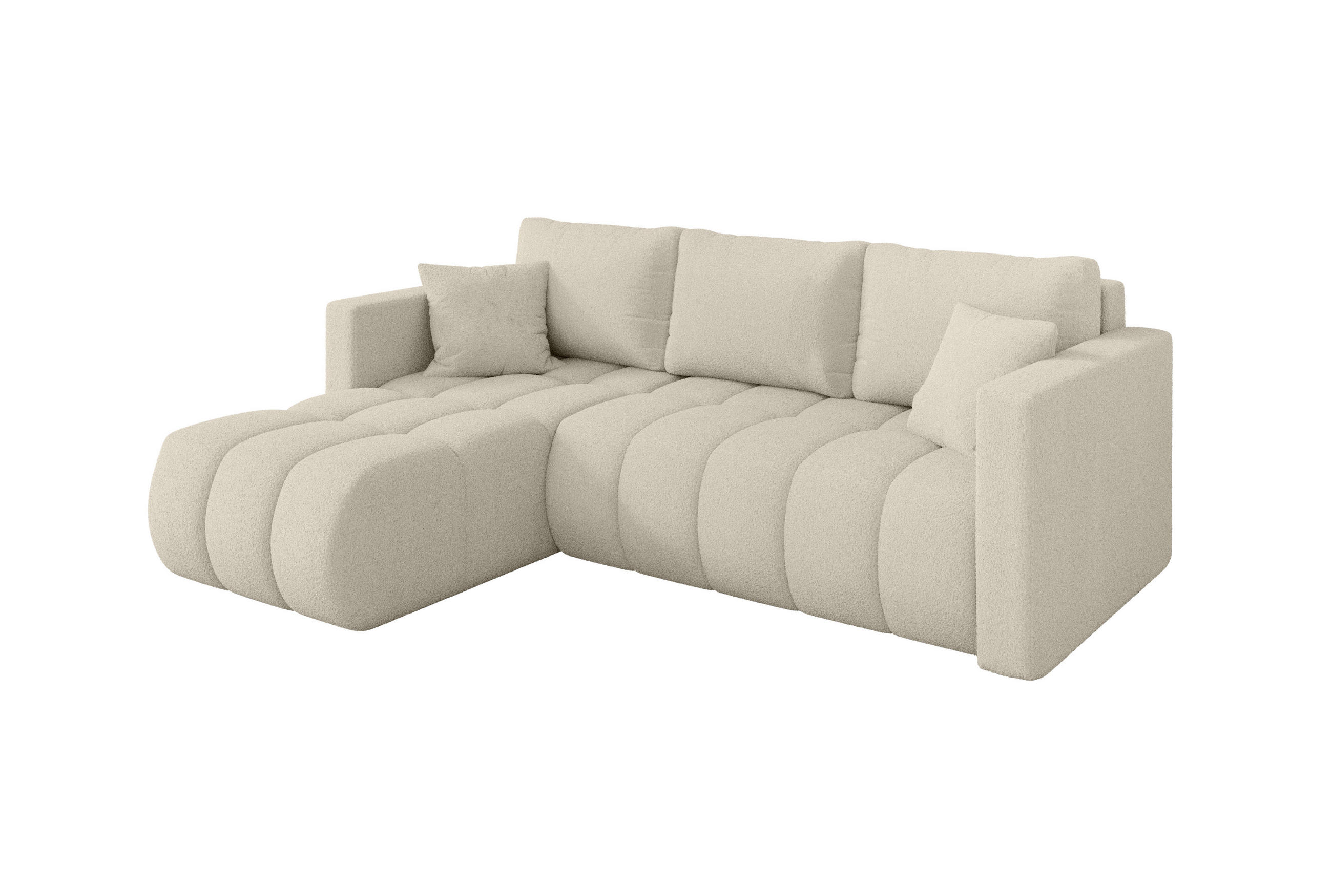 ROHOVÁ SEDAČKA s funkcí spaní, otoman vlevo GARD-L 226x146x85 béžová bouclé - černá/písková barva, kompozitní dřevo/textil (226/146cm) - ALTDECOR