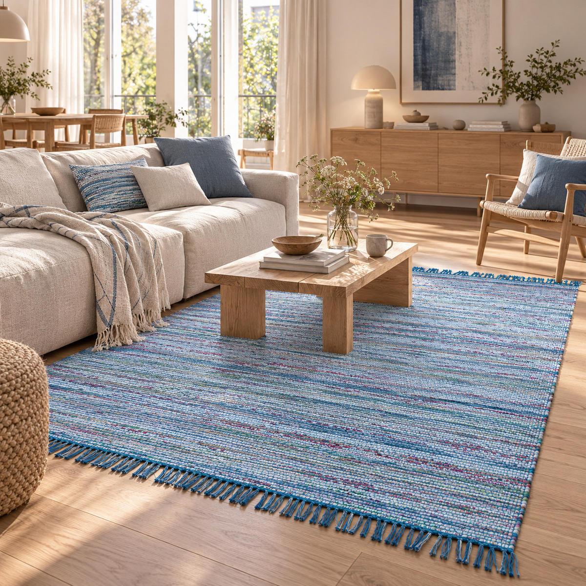 FLECKERLTEPPICH BAUMWOLLE NATUR CAYENNE - Blau, Textil (170/240cm) - Pergamon