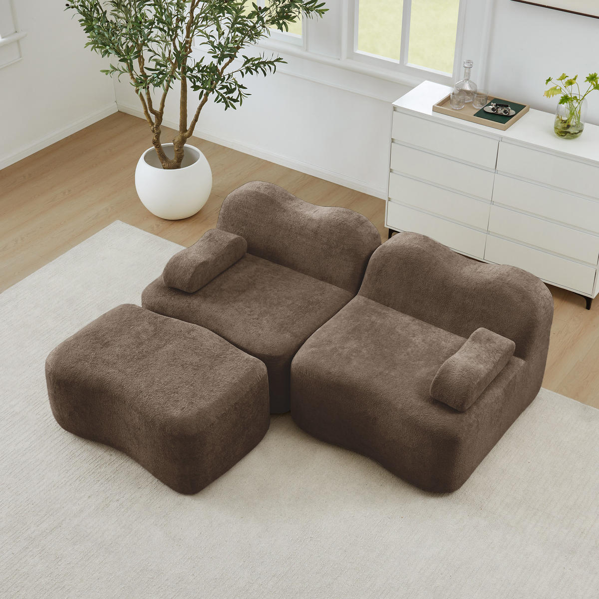 2-SITZER ECKSOFA Samt Braun mit Hocker - Braun, Textil (192/167cm) - WISHDOR