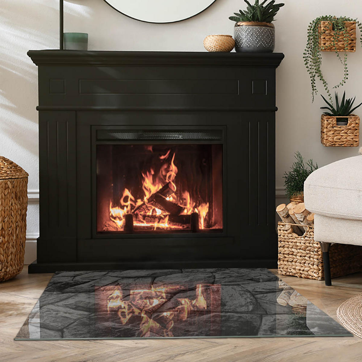 GLASPLATTE für Kamin 100x70 cm - Grau, Glas (100/70/0.4cm) - TULUP