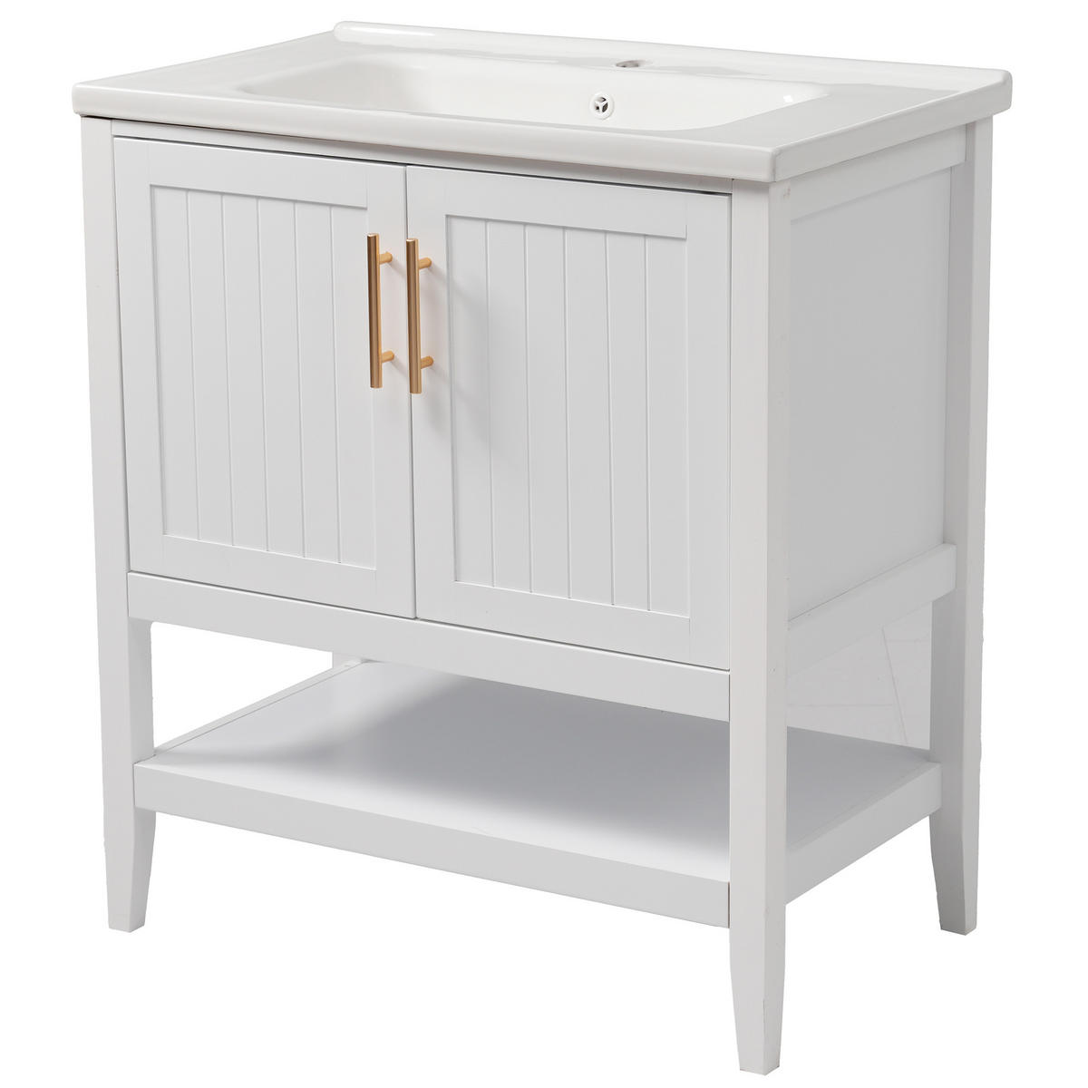 WASCHTISCH mit Unterschrank 80cm Keramikbecken Weiß - Weiß, Holzwerkstoff (80/89/47cm) - Urban Meuble