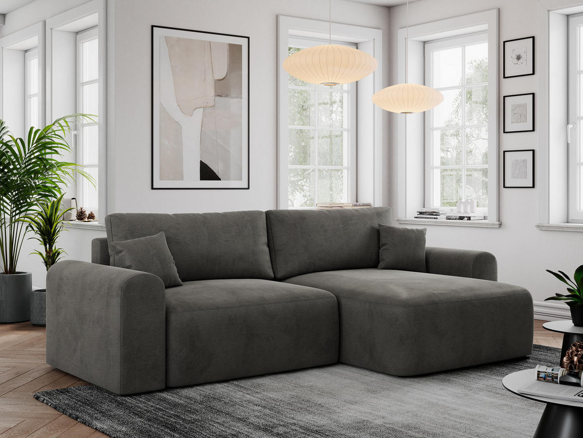 ECKSOFA NELSON Dunkelgrau Velvet - Dunkelgrau/Schwarz, Kunststoff/Textil (274/152cm) - MKS