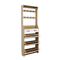 SCHUHSCHRANK 80/23/220 cm weiß/Eiche aus Holzwerkstoff mit 3 Klappen und 2 Schubladen - Weiß, Holzwerkstoff (80/220/23.5cm) - OKWISH