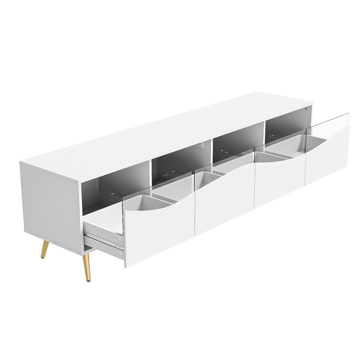 TV-SCHRANK aus MDF 180x40x50 cm Weiß mit LED-Beleuchtung, Glasfronten und Kabeldurchführungen - Weiß, Holzwerkstoff (180/50/40cm) - Modfu