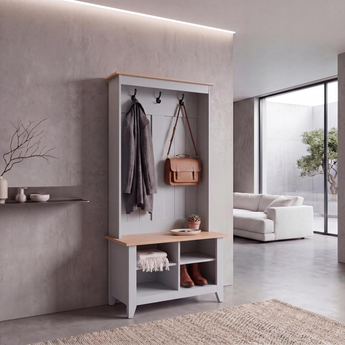 GARDEROBE Hellgrau, Beige - Beige/Hellgrau, Holz (76/170/39cm) - MCW