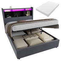 POLSTERBETT 140×200 mit LED-Beleuchtung,Kopfteilablage und Matratze - Grau, Holzwerkstoff/Textil (140/200cm) - EVRYAE
