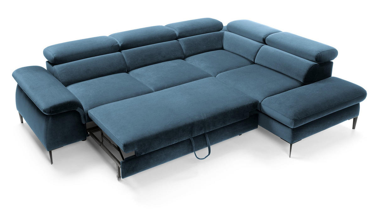 SCHLAFSOFA 280 cm Amaro L mit verstellbaren Kopfstützen, Rechts, Dunkelblau - Dunkelblau, Holz (214/280cm) - Emporius