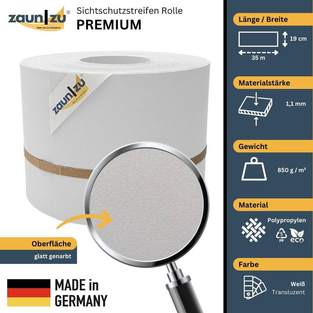 SICHTSCHUTZSTREIFEN PP für Doppelstabmatten Zaunblende Weiß, 35m - Weiß, Kunststoff (3500/19cm) - ZAUN|ZU